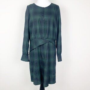 Cotelac Women Dress Plaid Green Size 1 Long Sleeve Button Round Neck Knee Length